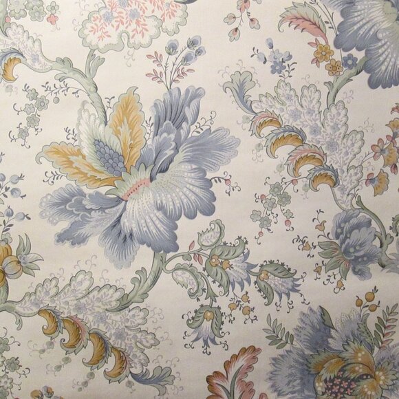 1970s Vintage Blue Floral Paisley Motif Wallpaper - Picture 1 of 9